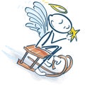 Stick figure as a little angel on the sledge Royalty Free Stock Photo