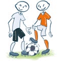 Stick figure as soccer player in white and orange