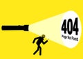 Stick figure character being guided by flashlight uncovering 404 error Royalty Free Stock Photo