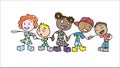 Stick Figure Children Holding Hands Royalty Free Stock Photo