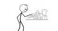 Stick Figure Choosing Items from Product Display on White Background Royalty Free Stock Photo