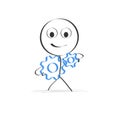 Stick figure with cogwheels Royalty Free Stock Photo