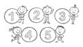 Stick figure. Counting numbers with kids. Outline clipart Royalty Free Stock Photo