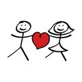 Stick figure couple with heart