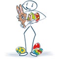 Stick figure with easter bunny and easter eggs