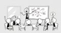 Stick Figure Explaining Business Presentation to Group on White Background Royalty Free Stock Photo