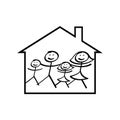 Stick figures family at home illustration