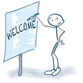 Stick figure with flip-chart and welcome