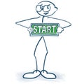 Stick figure with green tag and start Royalty Free Stock Photo