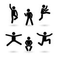 Stick figure happiness, freedom, jumping boy motion set. Royalty Free Stock Photo