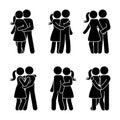 Stick figure happy couple embrace one another. Man and woman in love vector illustration. Royalty Free Stock Photo