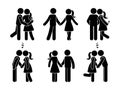 Stick figure happy couple in love. Man and woman in love vector illustration.