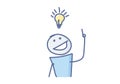 Stick figure having a creative idea with a light bulb over his head. Vector illustration Royalty Free Stock Photo