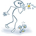 Stick figure holding a flower and hay fever Royalty Free Stock Photo