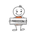 Stick figure holding freedom banner