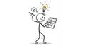 Stick Figure Holding Paper with Lightbulb Idea on White Royalty Free Stock Photo