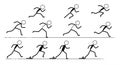 Stick figure illustrations depict two sequences of a runner starting and sprinting. The Royalty Free Stock Photo