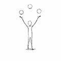 Stick figure juggling multiple objects