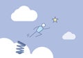 Stick figure jumping in the sky ready to reach the star. Vector illustration for different concepts