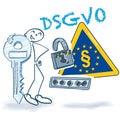 Stick figure with key, password, lock and DSGVO