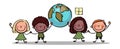 Stick Figure Kids holding planet earth stock illustration Royalty Free Stock Photo