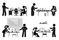 Stick figure male and female chemist making scientific research in chemistry laboratory class room vector icon pictogram