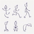 Stick figure of man with different poses