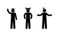 stick figure man in a hat, king, viking and jester illustration, various poses, icon set, people isolated