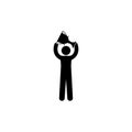 Stick figure man holds cup, winner icon, people pictogram