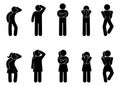 Stick figure man icon, various gestures and poses of men and women