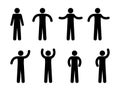 Stick figure man illustration, different poses and gestures, waved hands Royalty Free Stock Photo