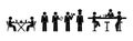 Stick figure man, illustration of workers and restaurant visitors, isolated silhouettes of people
