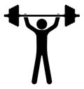 Stick figure, man lifts heavy barbell over his head. Fitness and bodybuilding classes in gym. Vector
