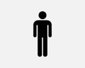 Stick Figure Man Person Stand Standing Single Pedestrian Black White Icon Vector