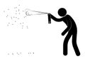 Stick figure, man poisons a swarm of dangerous insects from a gas spray. Attack of wasps and bees on people. Isolated vector on