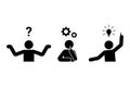 Stick figure man problem solution reasoning vector illustration. Task, question, thinking, idea, insight, decision icon