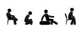 Stick figure man sitting, people pictogram