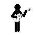 Stick figure man stands and plays the classical guitar