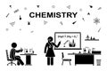Stick figure man and woman chemist scientific experiment in chemistry lab vector icon. Stickman scientist pictogram