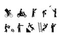 Stick figure man working, icon of representatives of various professions, isolated pictograms of people