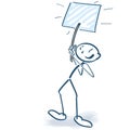 Stick figure marching a sign in the air