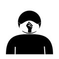Stick Figure Face Mask with BLM Fist. Black and White Icon Depicting Stick Figure Person Wearing Facial Covering with Black Lives