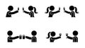 Stick figure men and women drinking wine, beer, champagne icon. Happy celebration of young people pictogram.