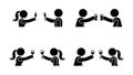 Stick figure men and women making toast with wine, beer, champagne icon. Happy celebration of young people pictogram.