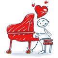 Stick figure at a piano and a love song