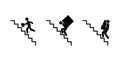 Stick figure pictograms people run up the stairs, icons of walking people, isolated characters man, human silhouette
