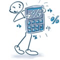 Stick figure with a pocket calculator and percentages