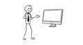 Stick Figure Presenting a Blank Computer Screen on White Royalty Free Stock Photo