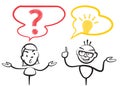 Stick figure question mark and idea Royalty Free Stock Photo
