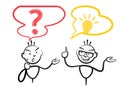 Stick figure question mark and idea Royalty Free Stock Photo
